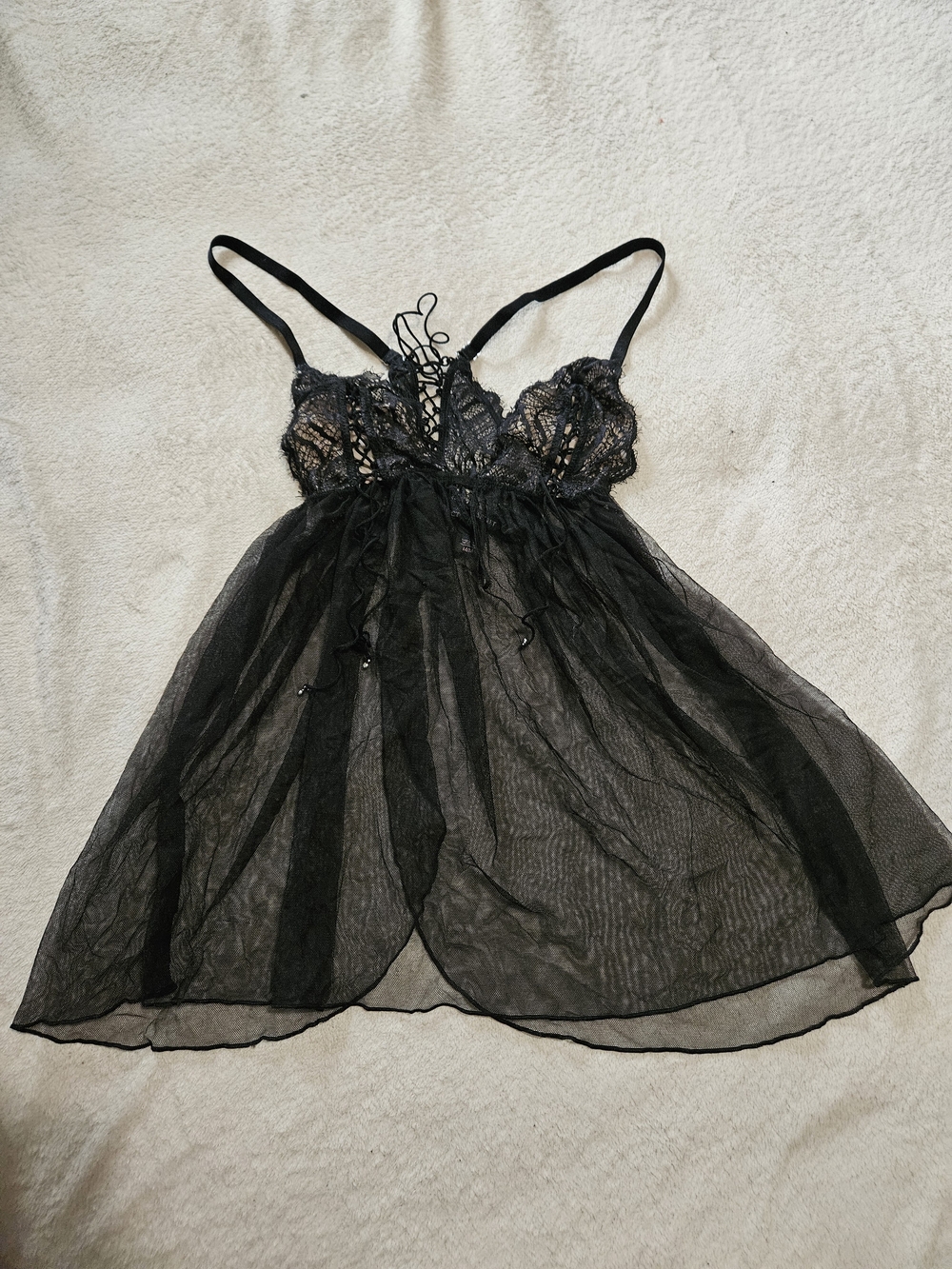 Victoria's Secret Black Lace & Sheer Mesh Chemise